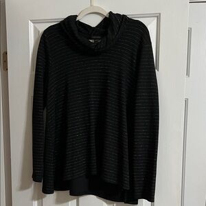NWOT J. Jill Black and Silver Metallic Striped Cowl Neck Long Sleeve Top Large